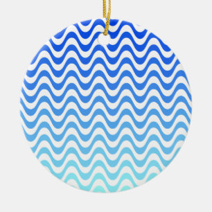 Gradient Blue Waves Ceramic Tree Decoration