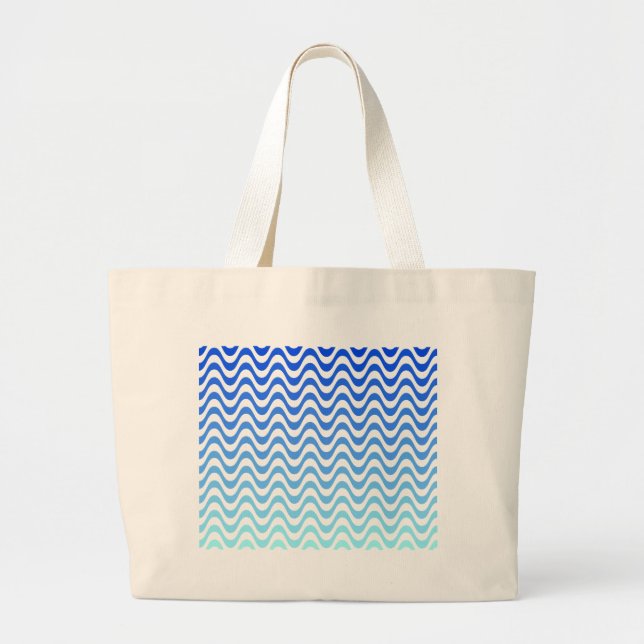 Gradient Blue Waves Large Tote Bag (Front)