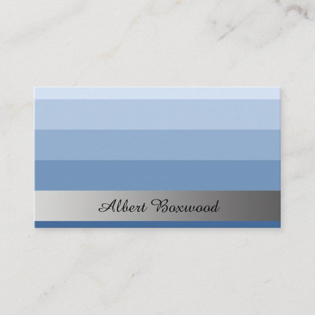 Gradient Blue with Silver Banner Custom Text Business Card (Front)