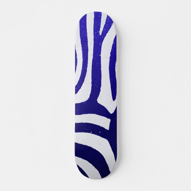 Gradient Blue Zebra Pattern on White Modern Design Skateboard (Front)