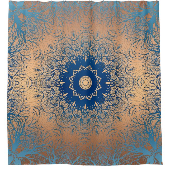 Gradient brown bronze silk arabic ornamental decor shower curtain (Front)