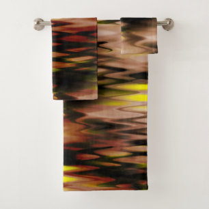Gradient brown to yellow forming abstract zig-zag bath towel set