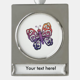 Gradient butterfly clipart silver plated banner ornament