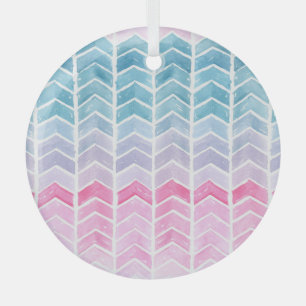 Gradient Chevron: Watercolor Herringbone Pattern. Glass Tree Decoration