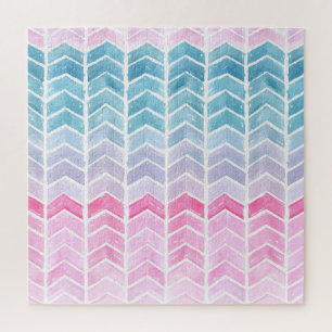 Gradient Chevron: Watercolor Herringbone Pattern. Jigsaw Puzzle