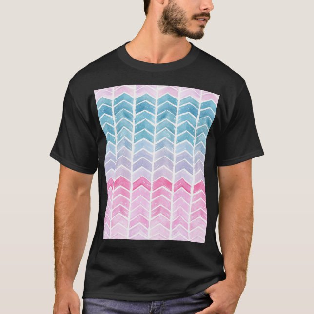 Gradient Chevron: Watercolor Herringbone Pattern. T-Shirt (Front)