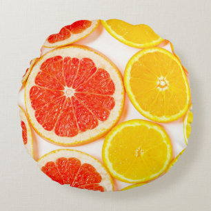 Gradient color citrus slices on white backgroundab round cushion