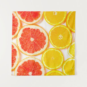 Gradient color citrus slices on white backgroundab tapestry