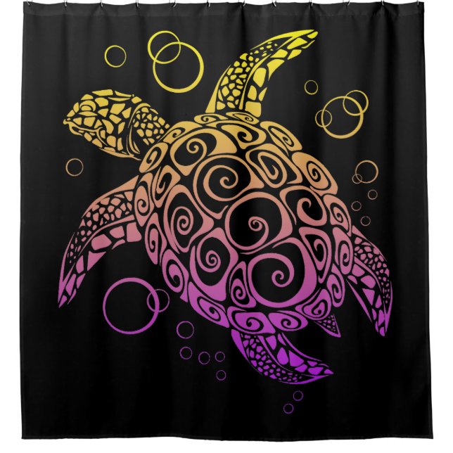 Gradient Colour Sea Turtle Drawing, Sea Turtle Shower Curtain (Front)