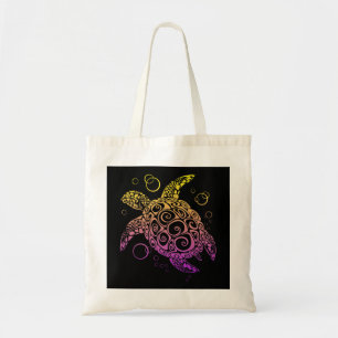 Gradient Colour Sea Turtle Drawing, Sea Turtle Tote Bag