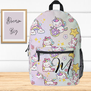 Gradient Custom Monogram Topography Cute Unicorns Printed Backpack