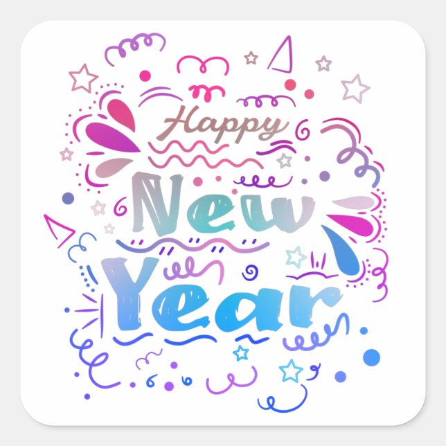 Gradient Decorative Happy New Year 2023 Square Sticker (Front)