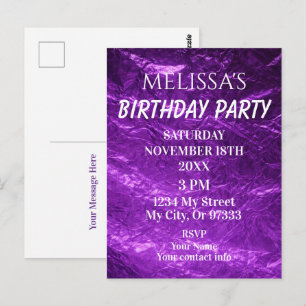 Gradient Deep Purple Birthday Invitation Postcard