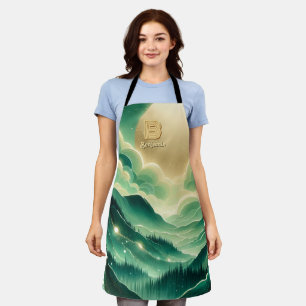 Gradient Emerald Kelly Green Glitter Monogrammed Apron