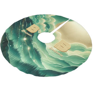 Gradient Emerald Kelly Green Glitter Monogrammed Brushed Polyester Tree Skirt