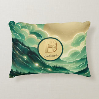 Gradient Emerald Kelly Green Glitter Monogrammed Decorative Cushion
