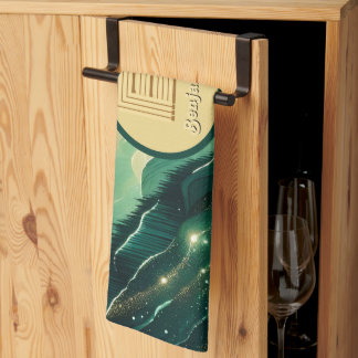 Gradient Emerald Kelly Green Glitter Monogrammed Tea Towel