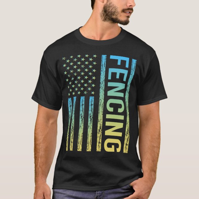 Gradient Flag Fencing Fencer T-Shirt (Front)