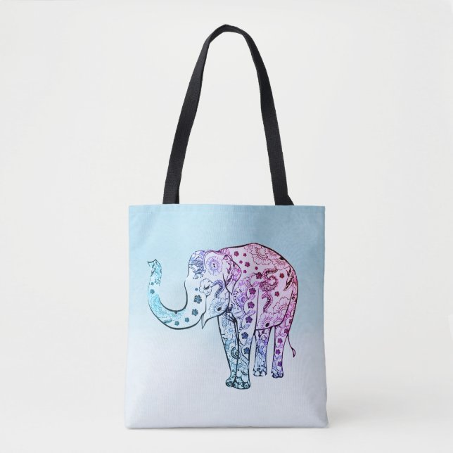 Gradient Floral Elephant Tote Bag (Front)