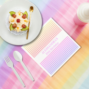 Gradient Gingham Pink Yellow Pastel Birthday Napkin