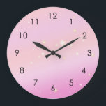 Gradient Girly Glam Celestial Glitter Pastel Pink  Large Clock<br><div class="desc">Shine and sparkle this year! Personalize this product with your name, phrase or logo, as you wish. Beautiful modern luxe and kitschy pink design, featuring a pink space universal milky way in pastel aesthetic gradient, with glitter white stars. Pastel pink stardust design illustration for pink themed decor, celebration, party, invitation,...</div>