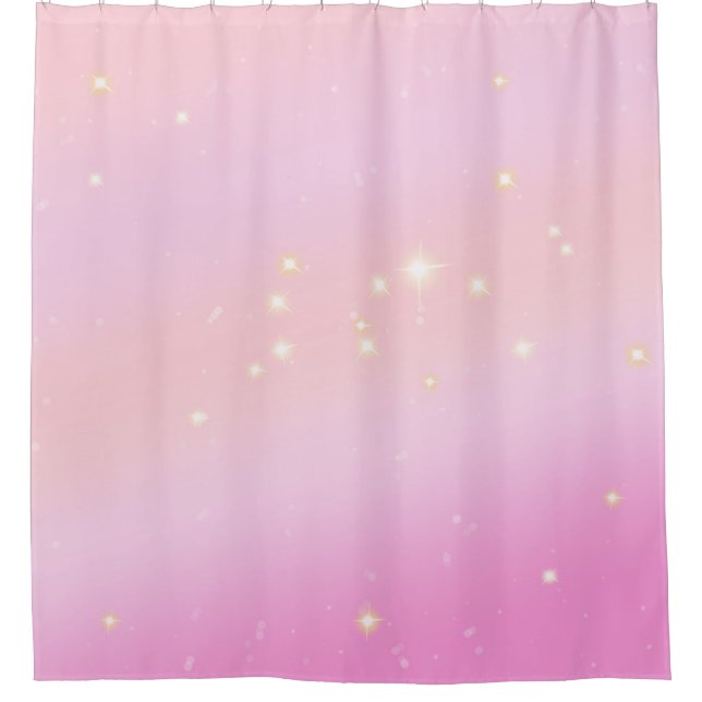 Gradient Girly Glam Celestial Glitter Pastel Pink  Shower Curtain (Front)