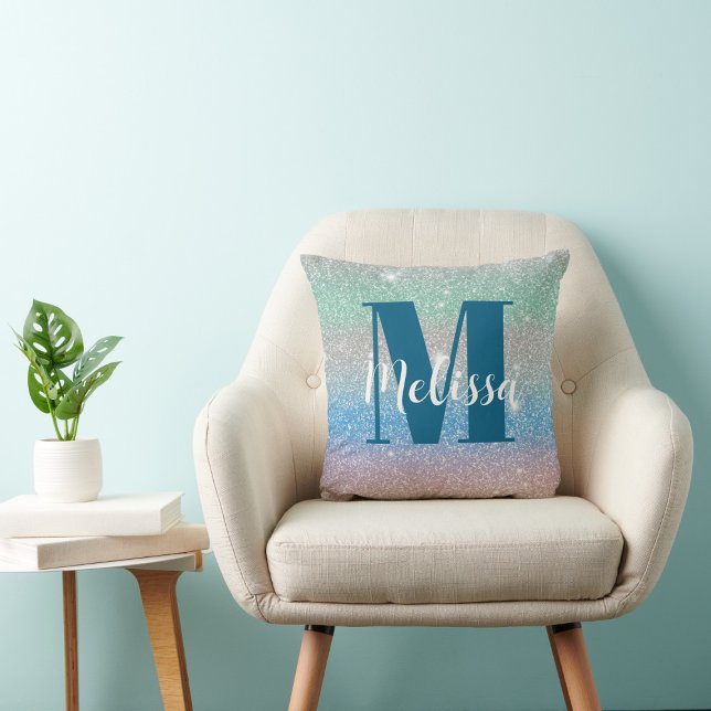 Gradient Glitter Sparkle Monogram Family Name Cushion (Creator Uploaded)