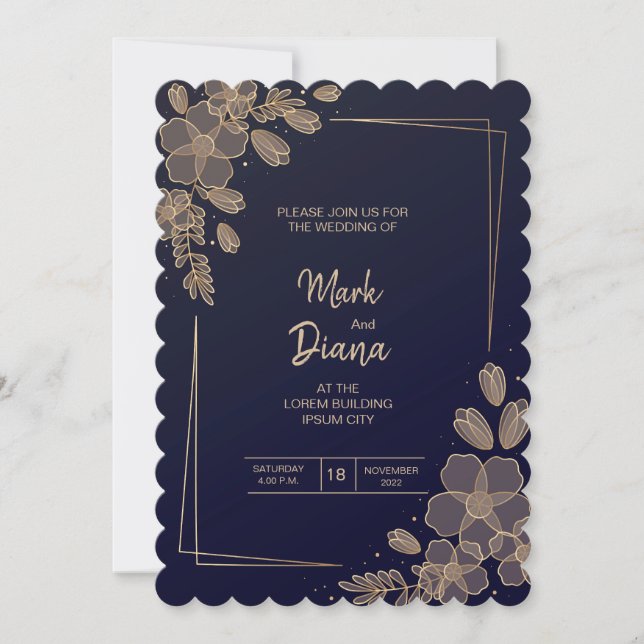 gradient-golden-floral-wedding-invitation invitation (Front)