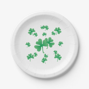 Gradient Green Irish Shamrock Pattern Party Paper Plate