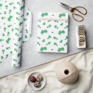 Gradient Green Irish Shamrock Pattern Wrapping Paper