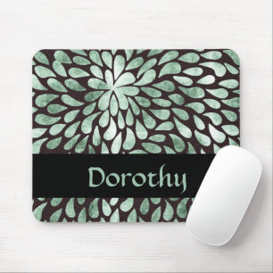 Gradient green petals on black mouse pad