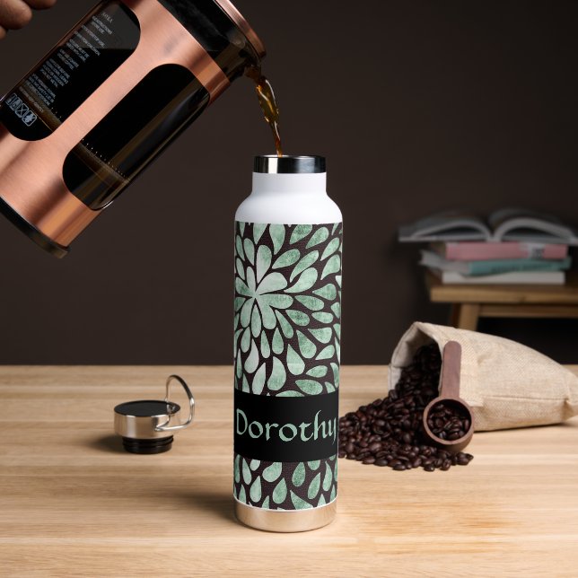 Gradient green petals on black water bottle (Coffee)