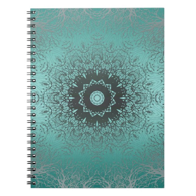 Gradient green silk arabic ornamental decor notebook (Front)