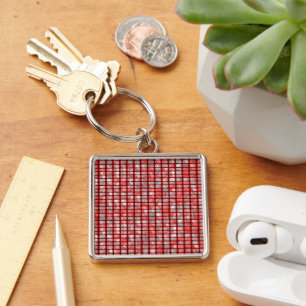 Gradient grey and red blocks pattern key ring
