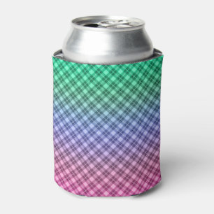 Gradient grid chequered plaid tartan pattern pink can cooler