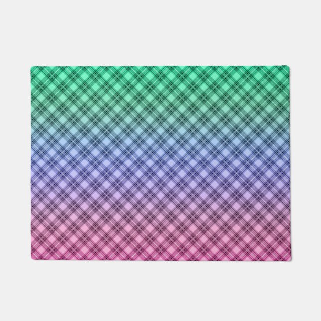 Gradient grid chequered plaid tartan pattern pink doormat (Front)