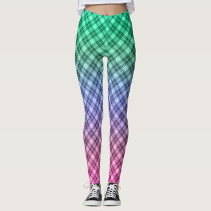 Gradient grid chequered plaid tartan pattern pink leggings