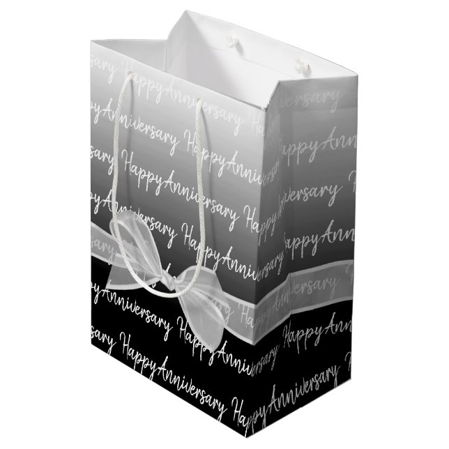 Gradient Happy Anniversary With White Bow Medium Gift Bag (Back Angled)