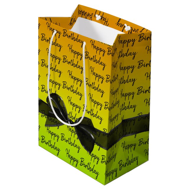 Gradient Happy Birthday With Black Bow Medium Gift Bag (Back Angled)