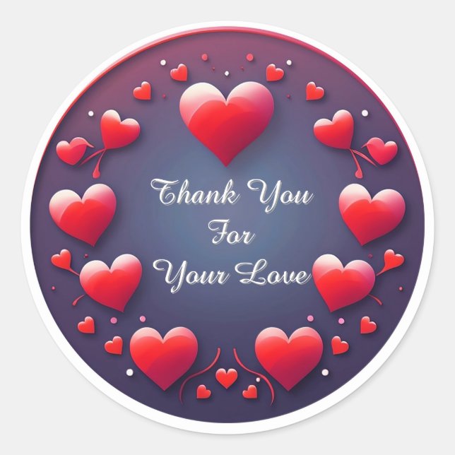 Gradient Heart With Red Floral Frame Classic Round Sticker (Front)