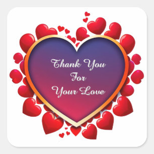 Gradient Heart With Red Floral Frame Square Sticker