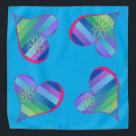 Gradient Hearts on Blue Pet Bandanna<br><div class="desc">Gradient blues,  greens and purple stripes within pink hearts at each corner of this colourful neck scarf for your love “bunny”.</div>