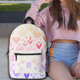 Gradient Hearts Pattern Personalised Monogram Printed Backpack
