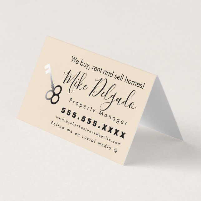Gradient Key Home Sales Broker Beige Business Card (Front)