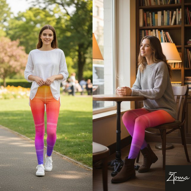 Gradient Neon Plaid Tartan Modern Fabric Leggings (Creator Uploaded)