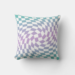 Gradient Ombre Blue Lilac Warped Check Chequered   Cushion
