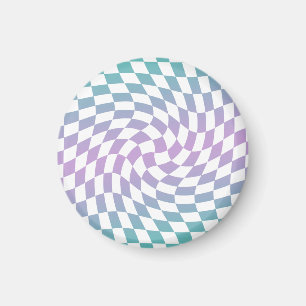 Gradient Ombre Blue Lilac Warped Check Chequered Magnet