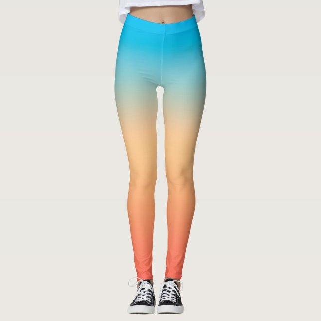 Gradient ombre coral blush beige blue soft blurred leggings (Front)