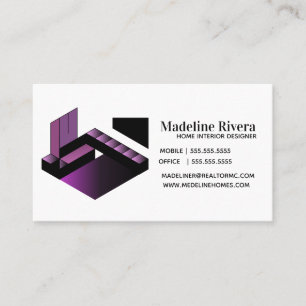 Gradient Ombre Purple Designer Home Interior Black Business Card