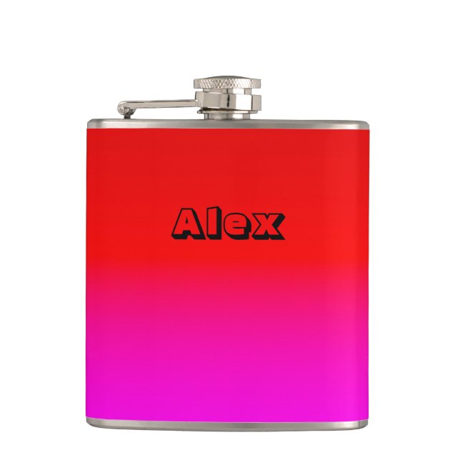 gradient ombre red pink , scarlet , red , pink  hip flask (Front)